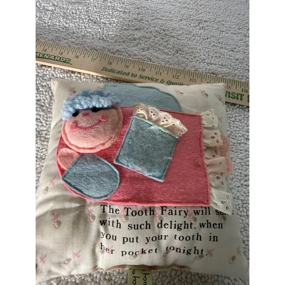 Vintage Nancy's Fancy Tooth Fairy Pillow Pink‎ Blue Felt Eyelet Lace 6x6